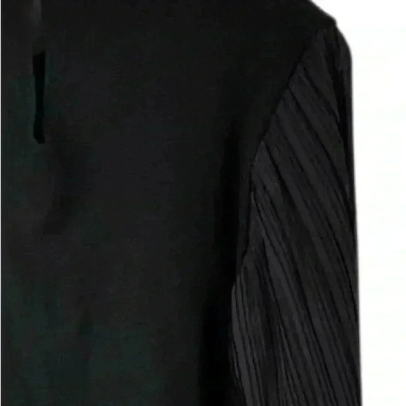 Sioni Women's Black Sheer Pleated Sleeve Mock Neck Blouse Size M - Picture 12 of 13
